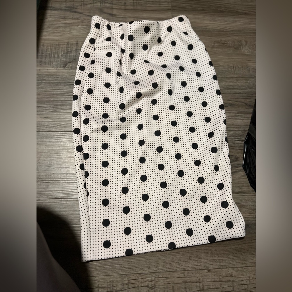 Black and White Polkadot MIDI Skirt